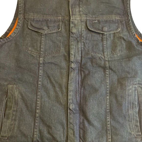 Jafrum Motorcycle Gear Men’s Denim Vest Size Med Orange Liner - Picture 2 of 5